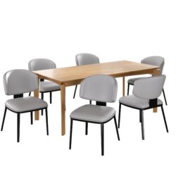 7 Piece Modern Dining Set With Wood, And Metal Frame - Gray / Black / Natural