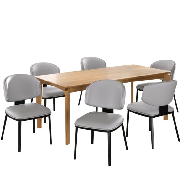 7 Piece Modern Dining Set With Wood, And Metal Frame - Gray / Black / Natural