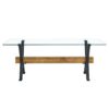 Elegant Tempered Glass Dining Table With X Shaped Metal Legs And Wood Grain Crossbeam - Black / Transparent - Image 8