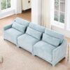 Elegant 3 Seater Sofa With Lumbar Pillow Chenille Upholstery Ergonomic Design Wooden Base - Sky Blue - Image 17