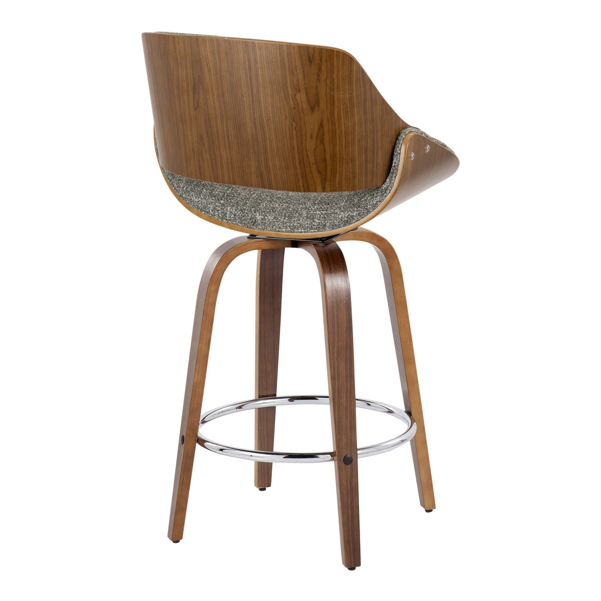 Fabrizzi - Mid-Century Modern Fixed Height Counter Stool With Swivel With Round Footrest (Set of 2) - Walnut / Gray - Image 4