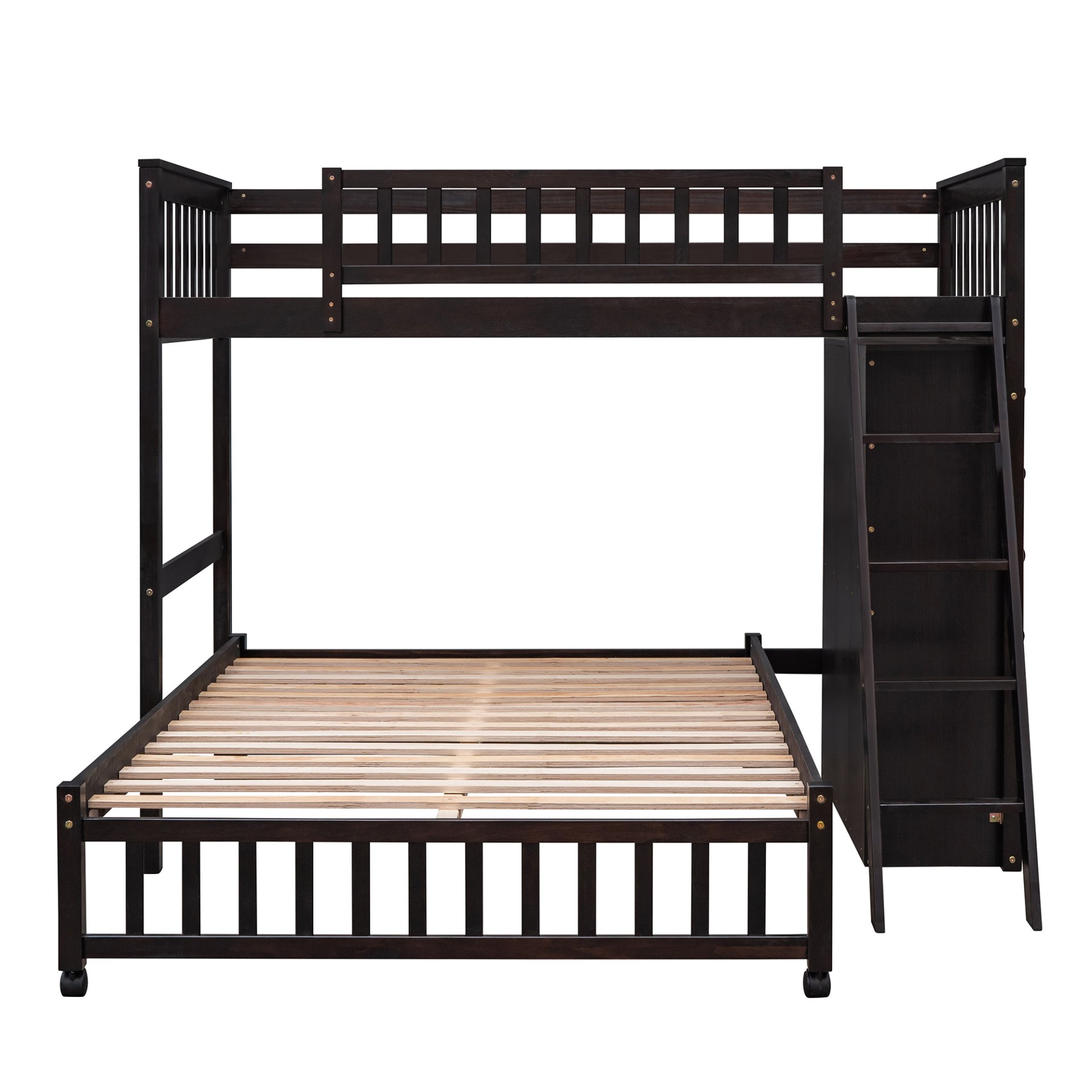 Twin Over Full Bunk Bed With 6 Drawers And Flexible Shelves, Bottom Bed With Wheels - Espresso - Image 5