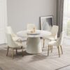 Modern Artificial Stone Round Plywood Base Dining Table, Can Accommodate 6 People, Artificial Stone Turntable (Not Including Chairs) - White / Beige - Image 2