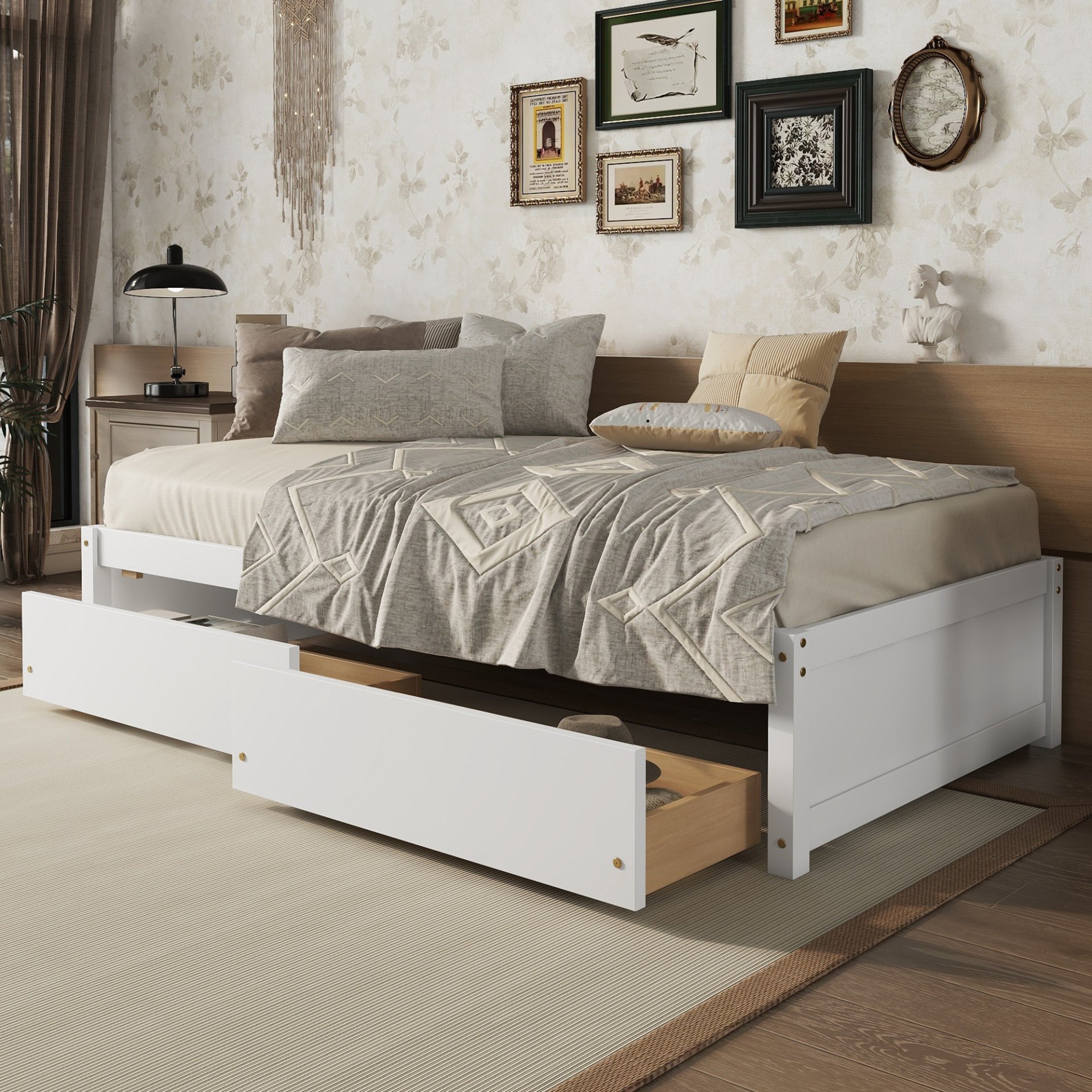 Twin Bed With 2 Drawers, Solid Wood, No Box Spring Needed - White - Image 2