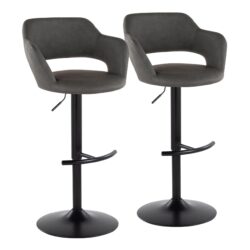Margarite - Contemporary Adjustable Barstool With Swivel With Rounded T Footrest (Set of 2) - Black / Gray