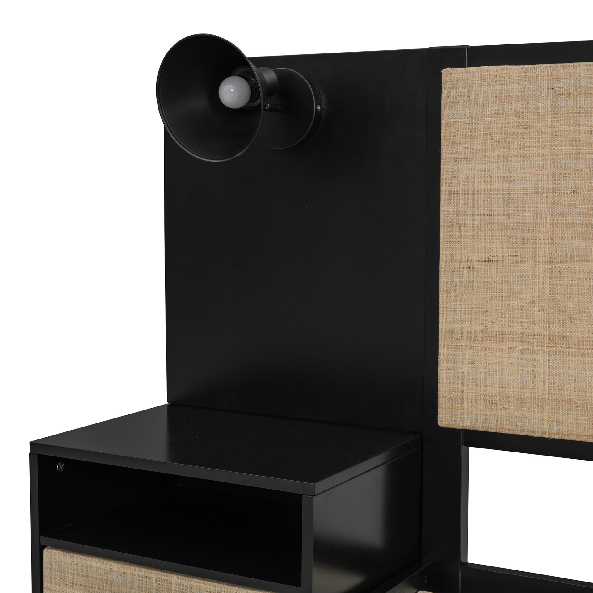 Queen Size Bed Frame With 2 Nightstands Elegant Design With Lamps - Black - Image 15