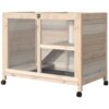 Pawhut - Indoor Rabbit Hutch With Wheels, Desk And Side Table Sized, Wood Rabbit Cage, Waterproof Small Rabbit Cage - Natural - Image 9
