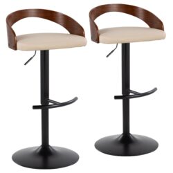 Grotto - Contemporary Adjustable Barstool With Swivel With Rounded T Footrest (Set of 2) - Black / Walnut / Cream