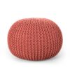 Bordeaux - Knitted Cotton Round Pouf, Versatile Ottoman And Cushion - Coral - Image 4