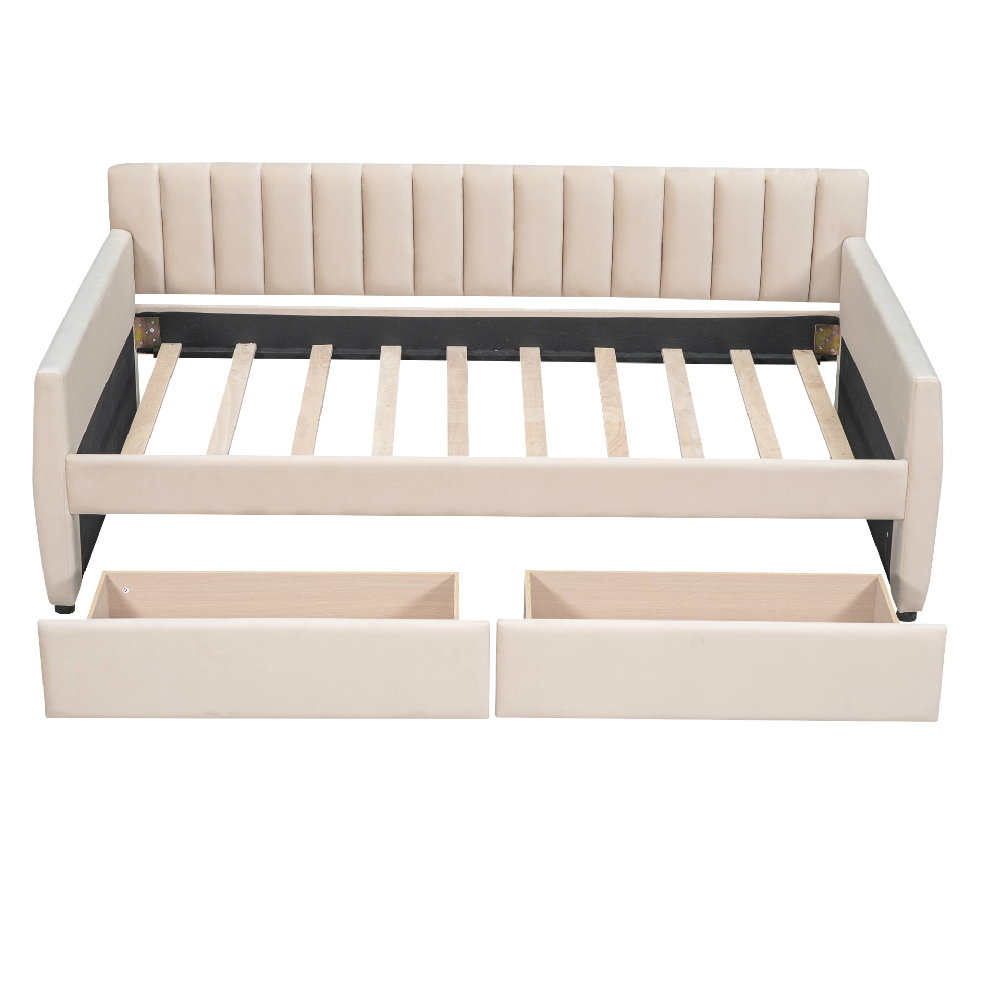 Twin Size Upholstered Daybed & Drawers, Slat Support - Beige - Image 11