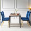 5 Piece Dining Set Including Velvet High Back Golden Color Legs Nordic Dining Chair & Creative Design Dining Table - Blue - Image 4