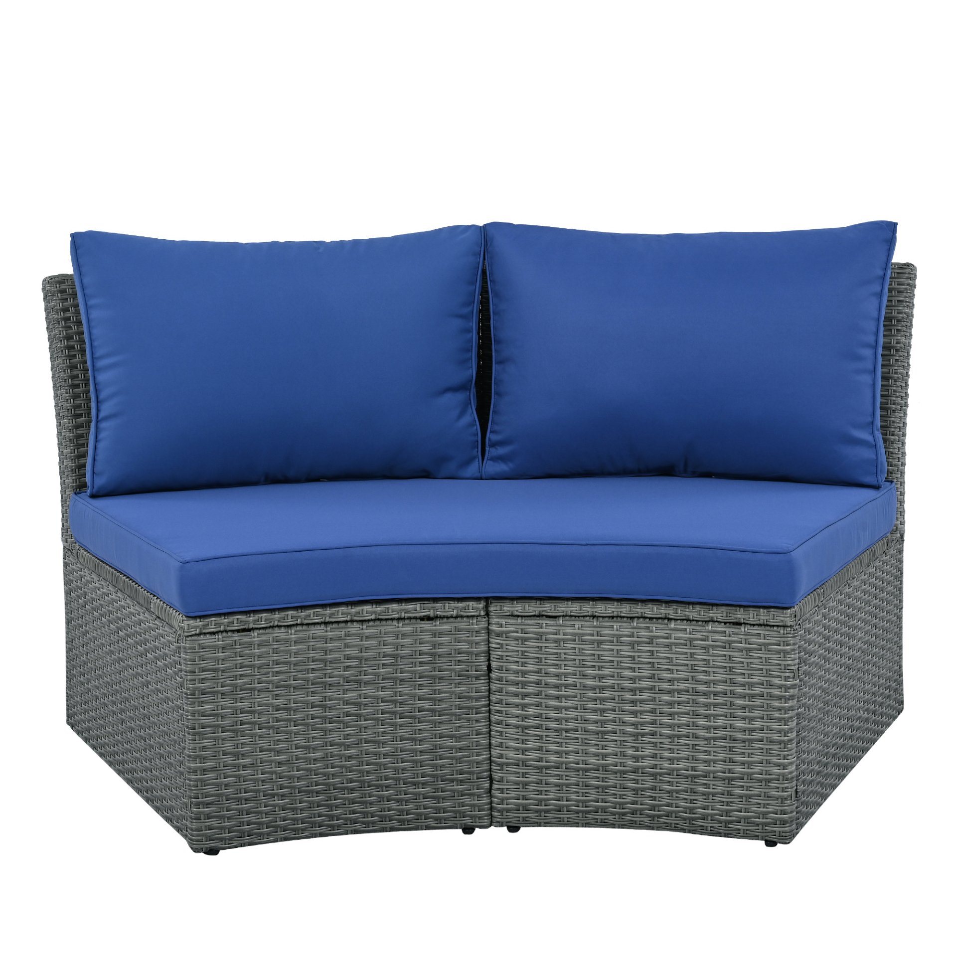 10 Piece Outdoor Sectional Half Round Patio Rattan Sofa Set, Wicker Conversation Furniture Set For Free Combination - Blue - Image 18