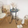 Vibrant Patio Side Table With Shelf, Floral Design Ceramic Tile - Blue / Black - Image 4