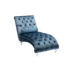 Velvet Chaise Lounge Chair With Pillow, Button Tufted Upholstered - Light Blue