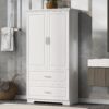 Tall Bathroom Storage Cabinet, With Two Doors And Drawers, Adjustable Shelf, MDF Board - White - Image 2