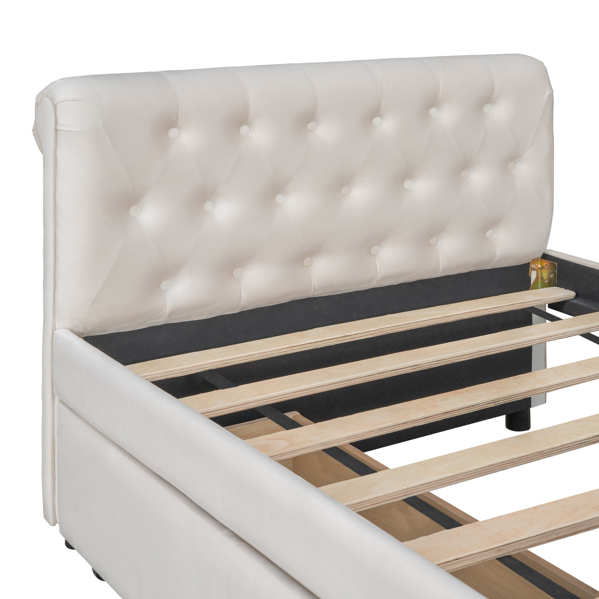 Twin Size Upholstered Daybed With Drawers, Slat Support - Beige - Image 10
