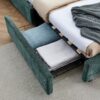 Modern Queen Size Cushioned Bed Frame With Headboard And Drawers And Velvet - Blue / Green - Image 10