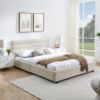 Modern Queen Size Cushioned Bed Frame With Headboard And Storage Drawers Foam Upholstery - Beige - Image 7
