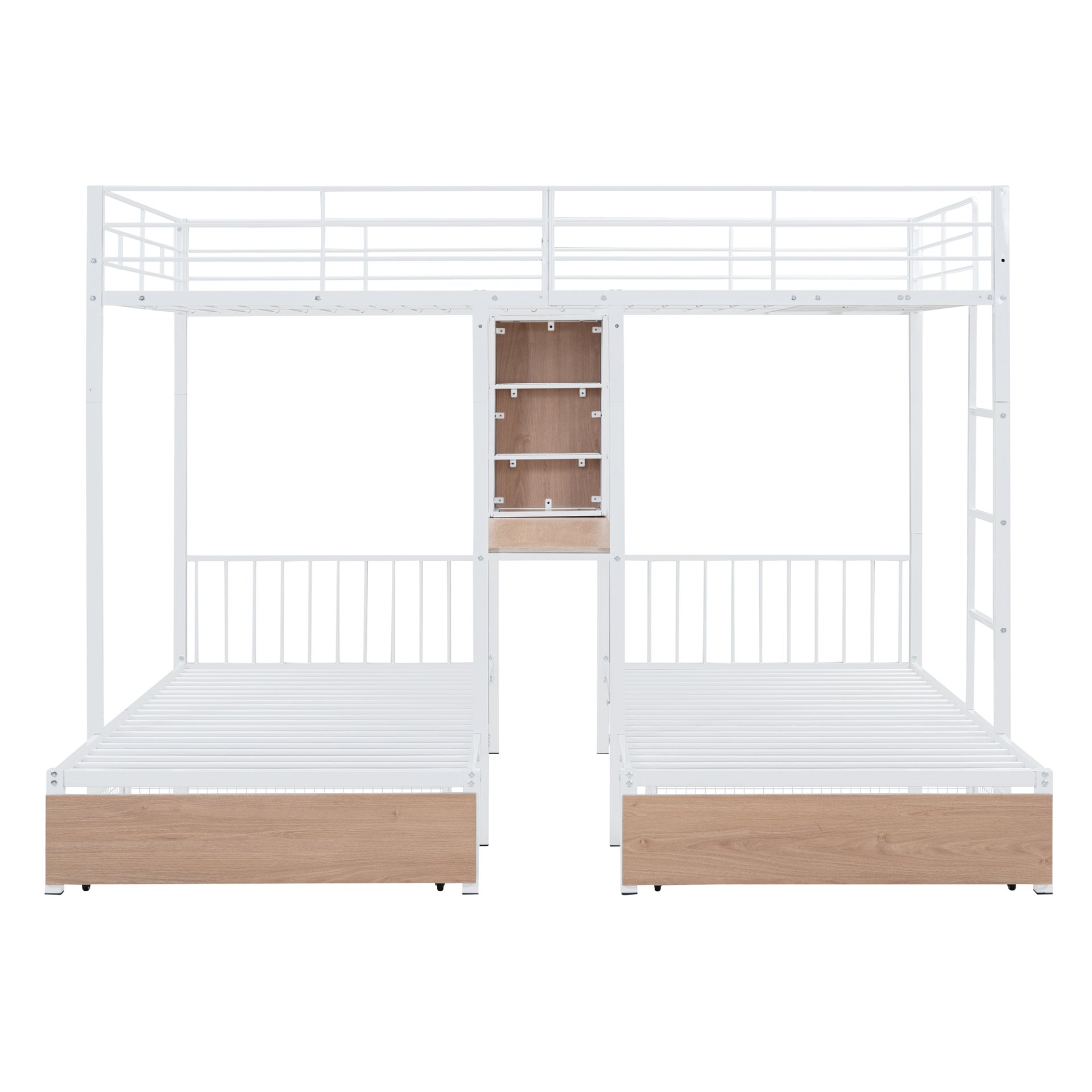 Full Over Twin & Twin Triple Bunk Bed With Drawers, Multi-Functional Frame With Desks And Shelves In The Middle - White - Image 10