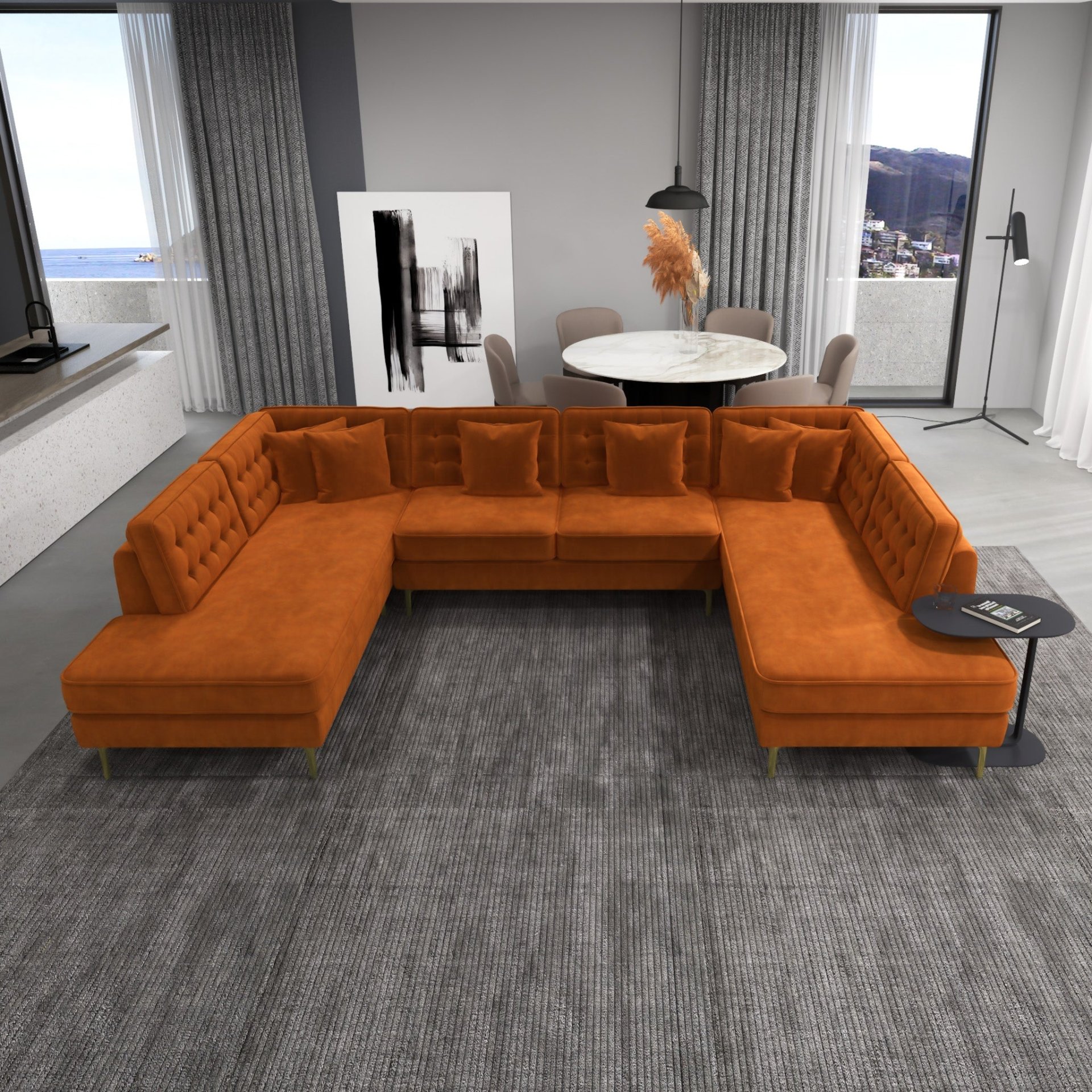 Brooke - U Shape Corner Sofa - Orange - Image 2