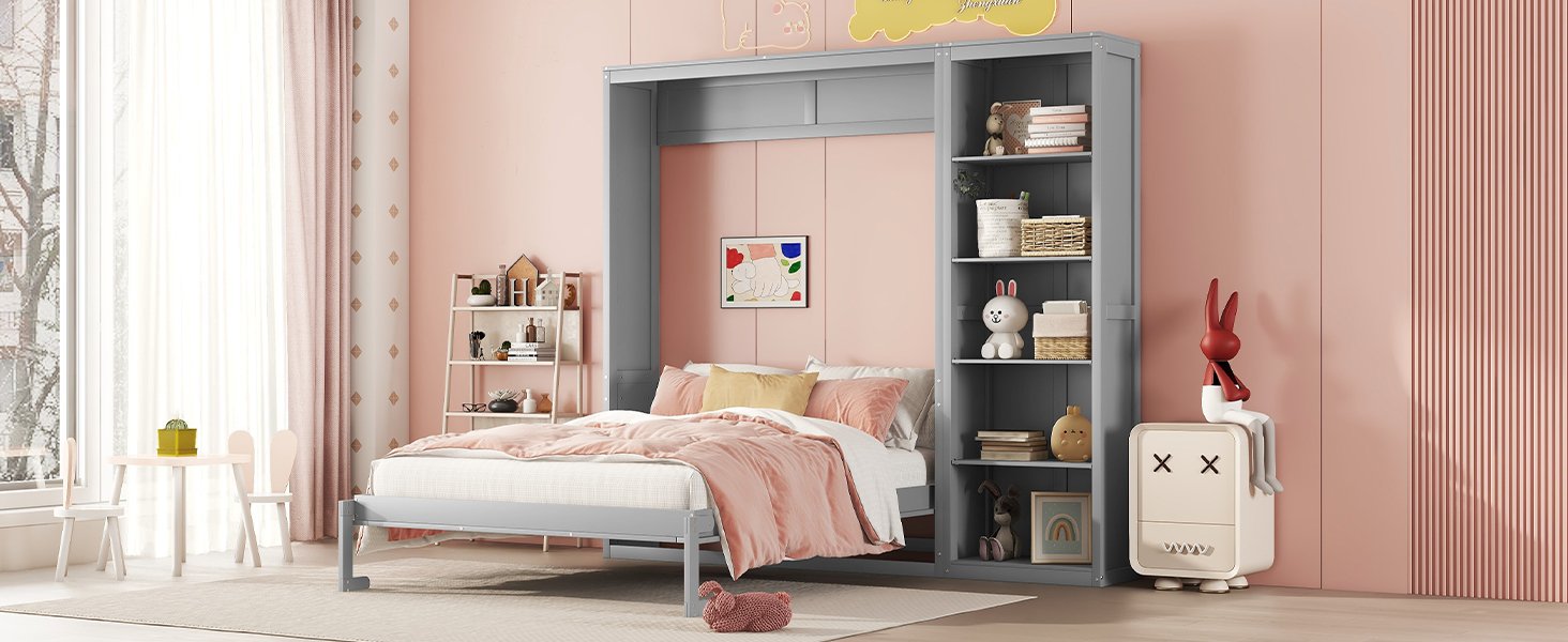 Full Size Murphy Wall Bed With Shelves - Gray - Image 19