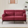 Modern Loveseat Sofa 59" Sofa Couch 2 Seater With USB Ports, Unique Cylindrical Armrests - Red - Image 7