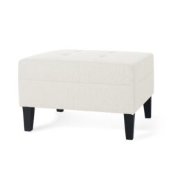 Ottoman With Birch Wood Legs And Cushioned Top For Comfort - Ivory