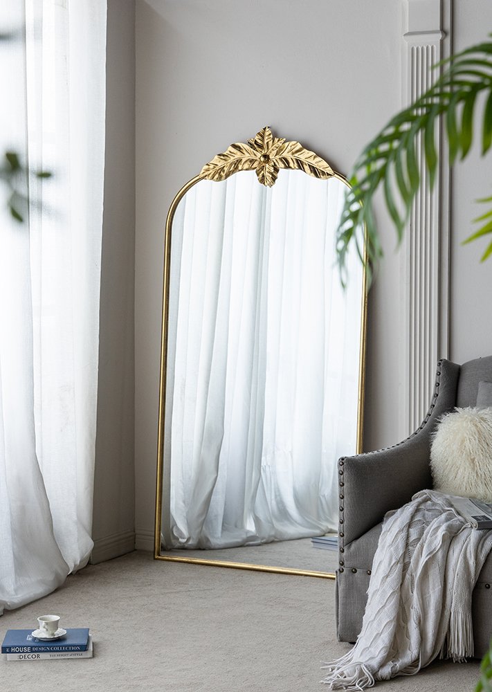 Full Length Mirror, Arched Mirror Hanging Or Leaning Against Wall, LargeMirror For Living Room - Gold - Image 6