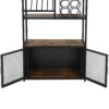 82.7" Industrial Standing Wine Rack With Glass Rack Tall Freestanding Floor Bar Cabinet - Walnut / Black - Image 19