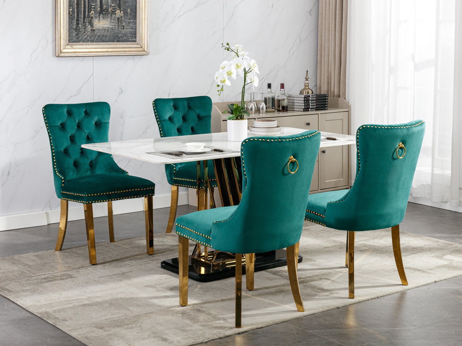 Nikki - Modern, High-End Tufted Solid Wood Contemporary Velvet Upholstered Dining Chair With Golden Stainless Steel Plating Legs, Nailhead Trim (Set of 2) - Green - Image 18