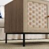 Elegant Veener Weaving Design Coffee Table With 4 Sliding Doors - Natural Wood - Image 10