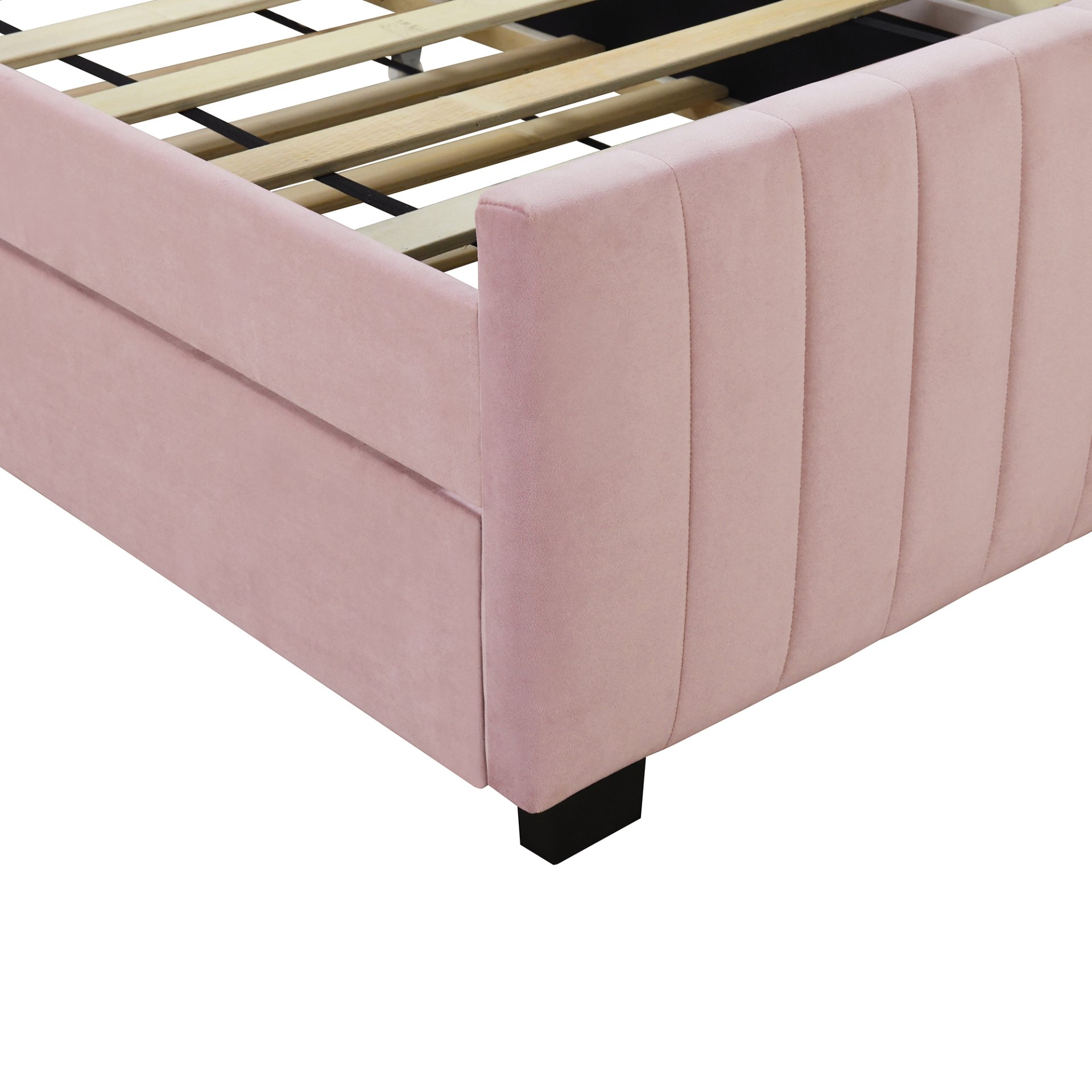 Twin Size Upholstered Platform Bed With Twin Size Trundle - Pink - Image 10