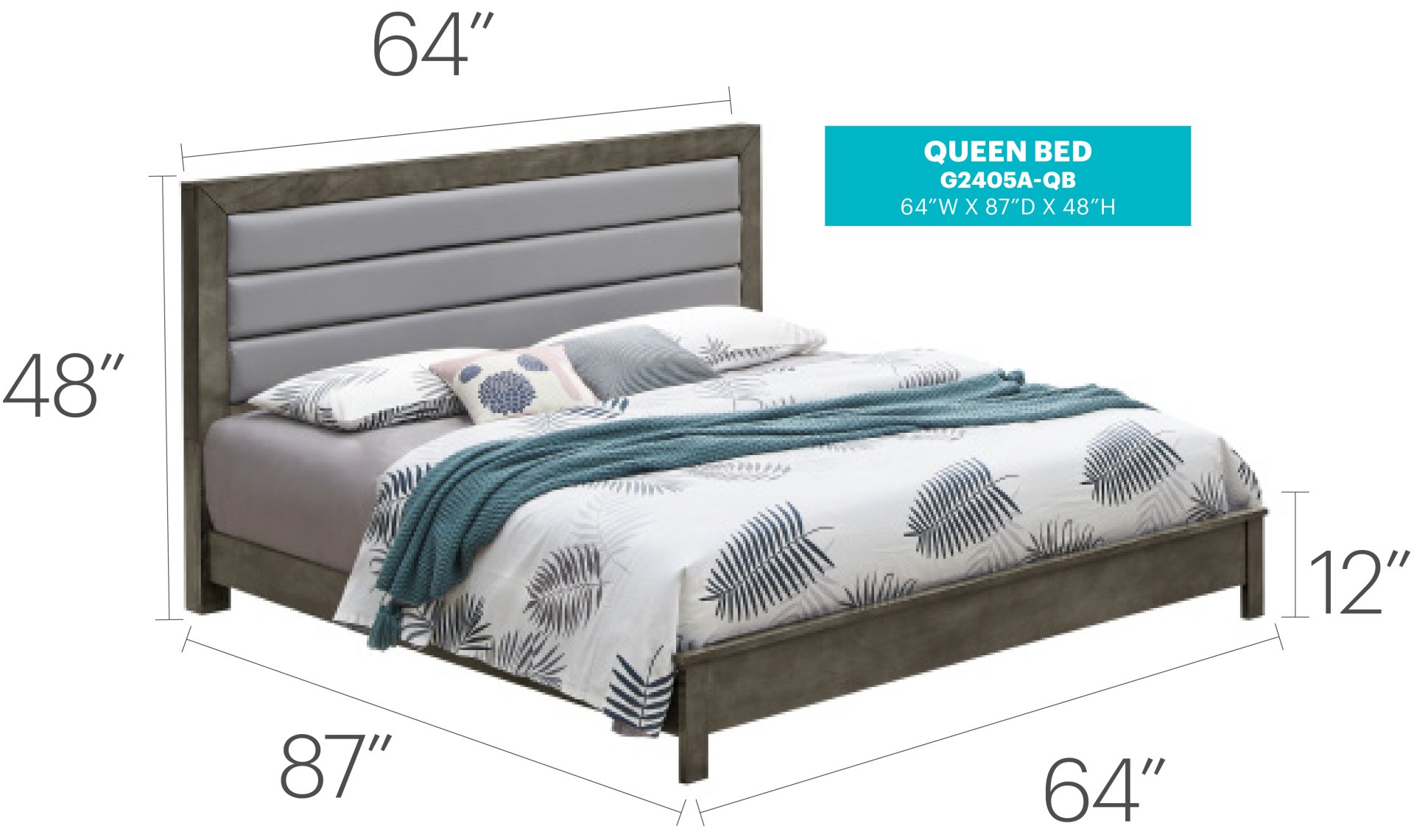 Queen Bed - Gray - Image 6