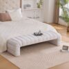 Modern Upholstered Armless Bed Bench, Channel Tufted Couch Daybed Chaise, Ivory Chenille - Ivory - Image 4