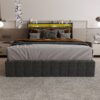 Full Size Bed Frame With LED Lights, 4 Drawers, Winged Headboard Upholstered - Dark Gray - Image 2