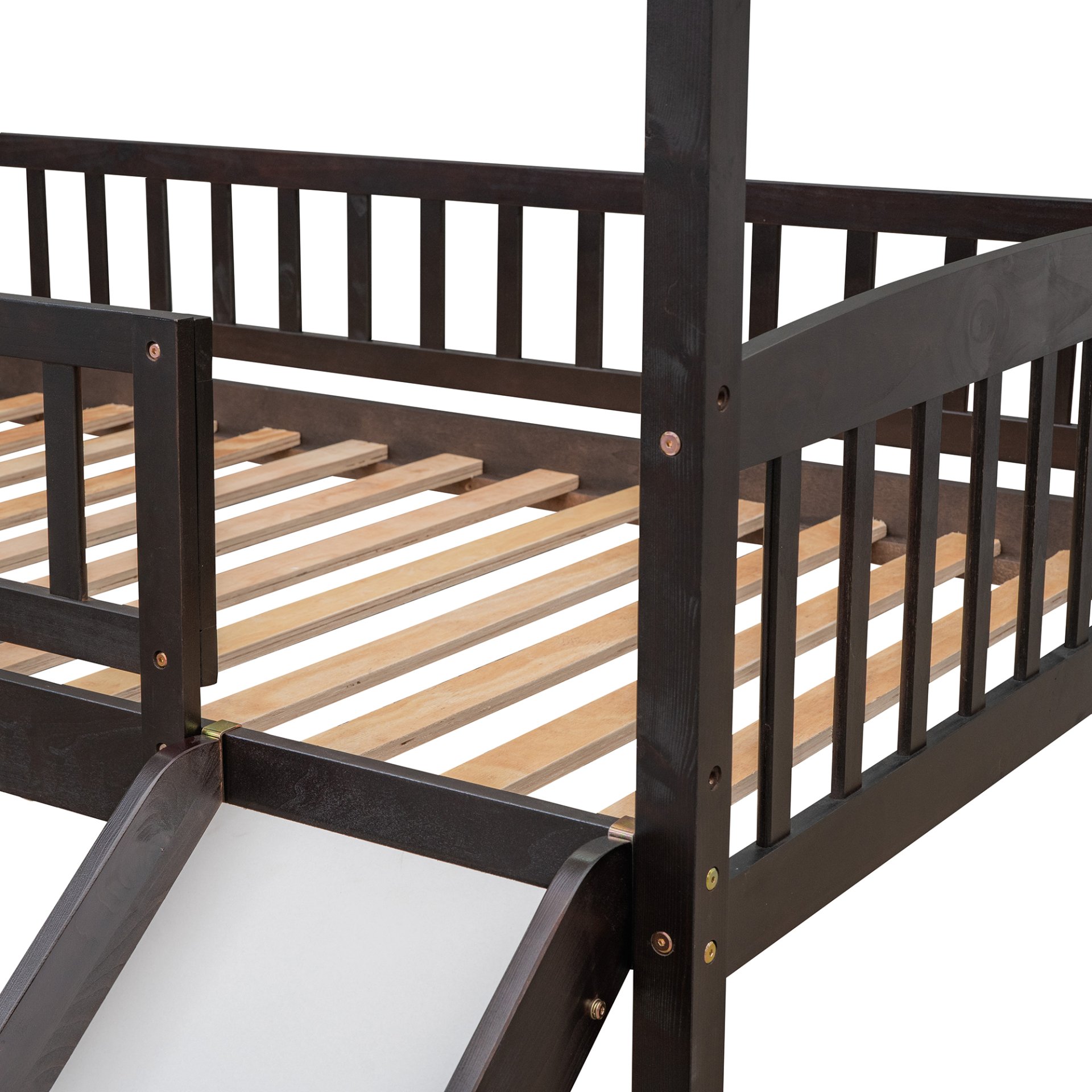Twin House Loft Bed With Slide - Espresso - Image 7