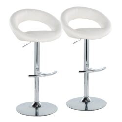 Posh - Contemporary Adjustable Barstool With Swivel With Rounded T Footrest (Set of 2) - Chrome / White