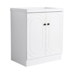 Modern Freestanding Bathroom Vanity Resin Sink With Soft Close Cabinet Doors - White