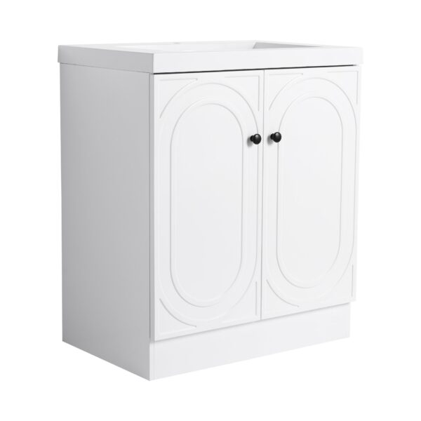 Modern Freestanding Bathroom Vanity Resin Sink With Soft Close Cabinet Doors - White