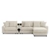 Sectional With Bluetooth Speakers L Shaped Couch With Console USB Charger, Cup Holders Storage Ottoman Deep And Wide Seat Cloud Sofa - Cream - Image 2