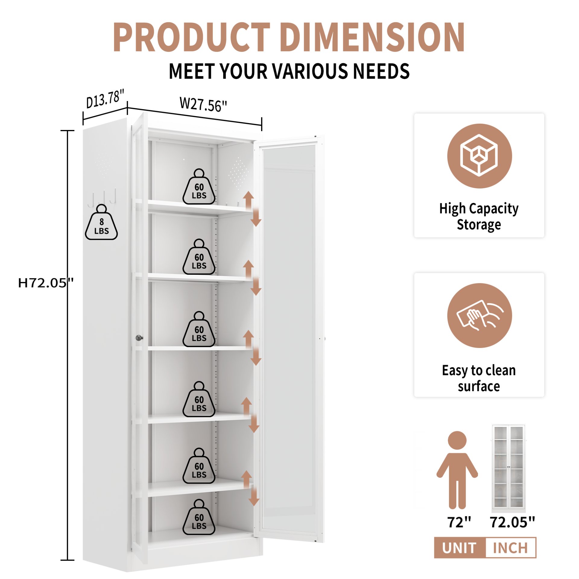 Industrial Metal Kitchen Pantry Cabinet With Adjustable Shelves - White - Image 3