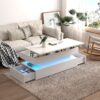 Contemporary Foldable Coffee Table With Drawers And LED White & Metal 3 Tier Design - White - Image 2