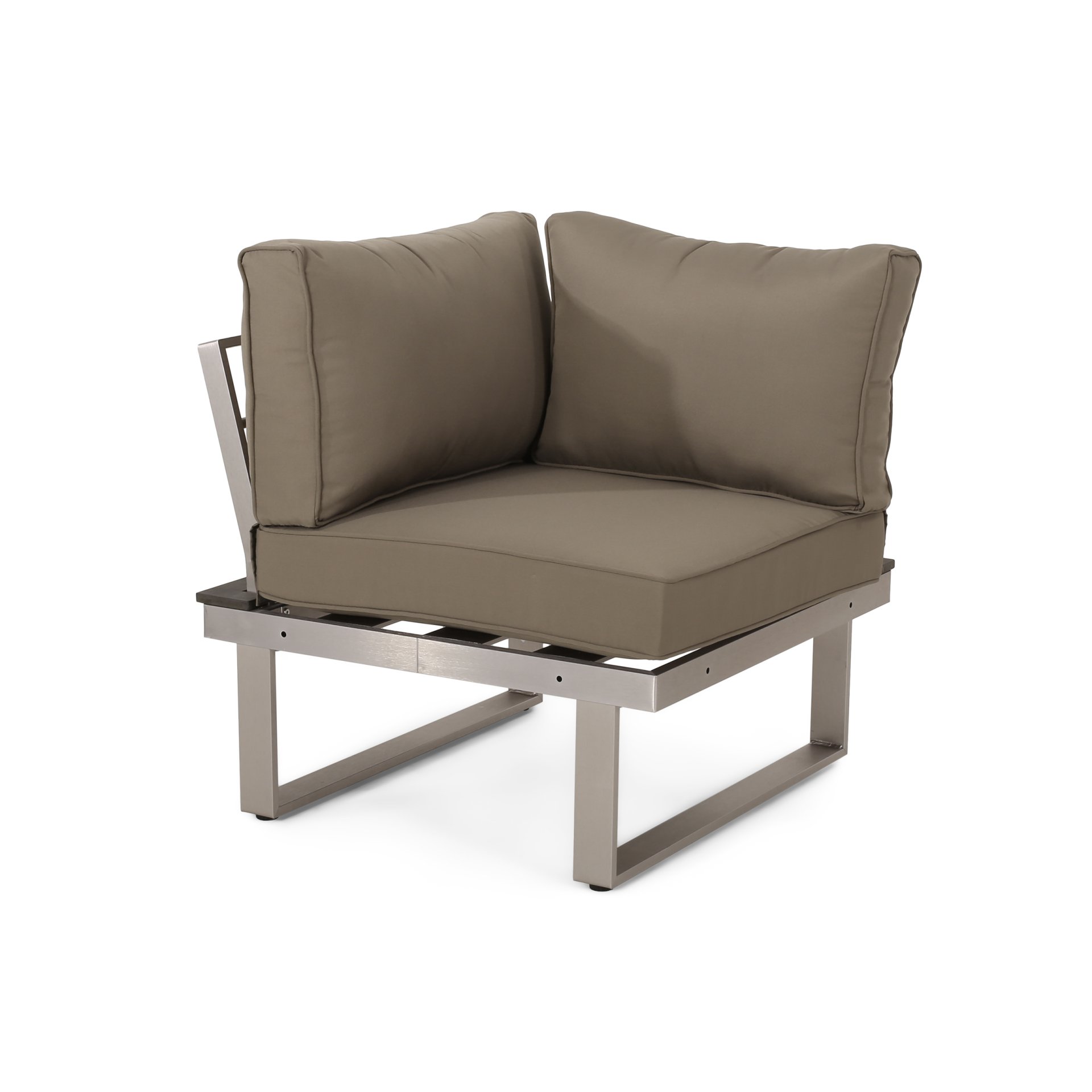 Sterling - Outdoor Aluminum V Shaped 5 Seater Sofa Set With Cushions - Gray / Khaki / Silver - Image 17