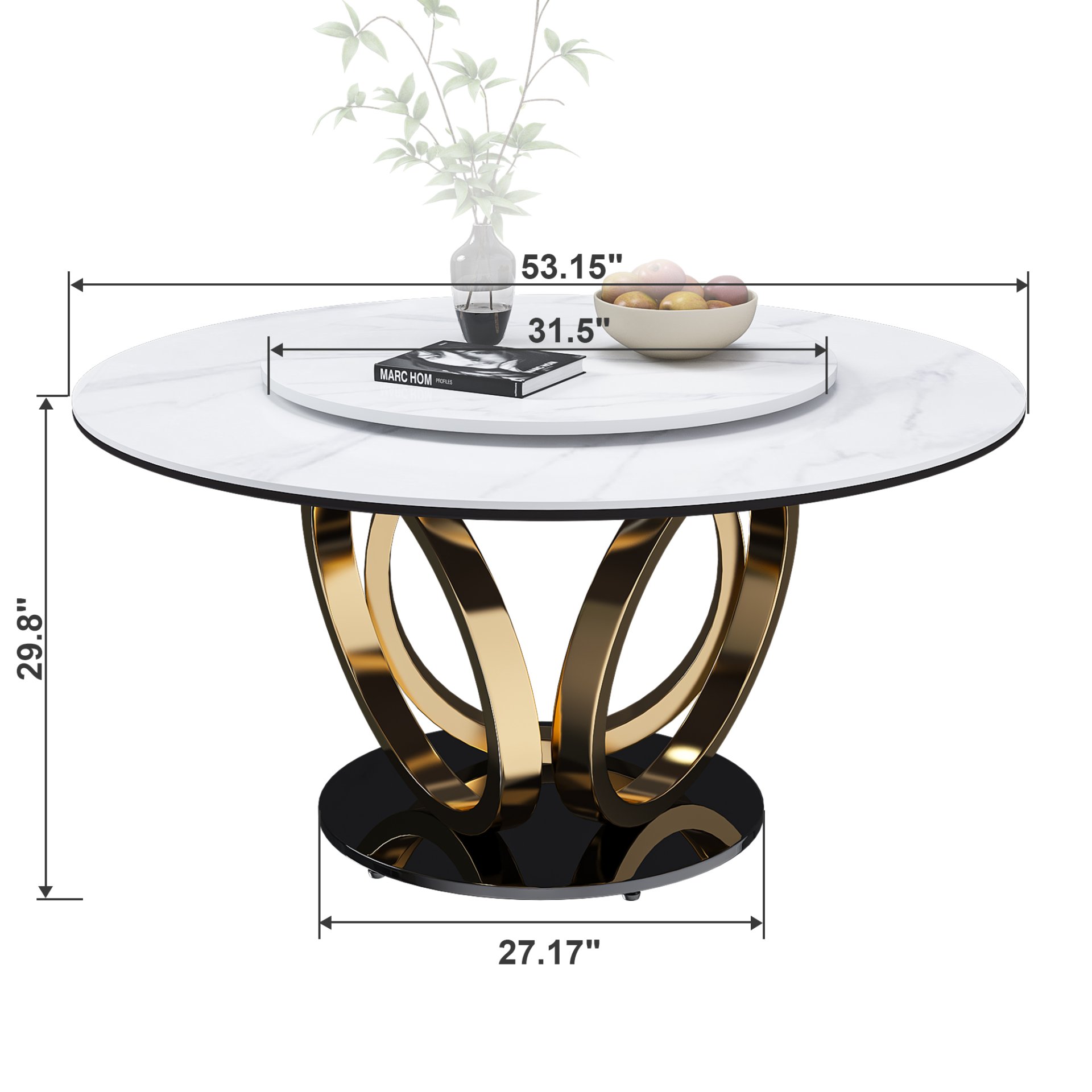 Round Dining Table With 360° Smooth Lazy Susan Stain / Heat - Gold / Black / White - Image 3