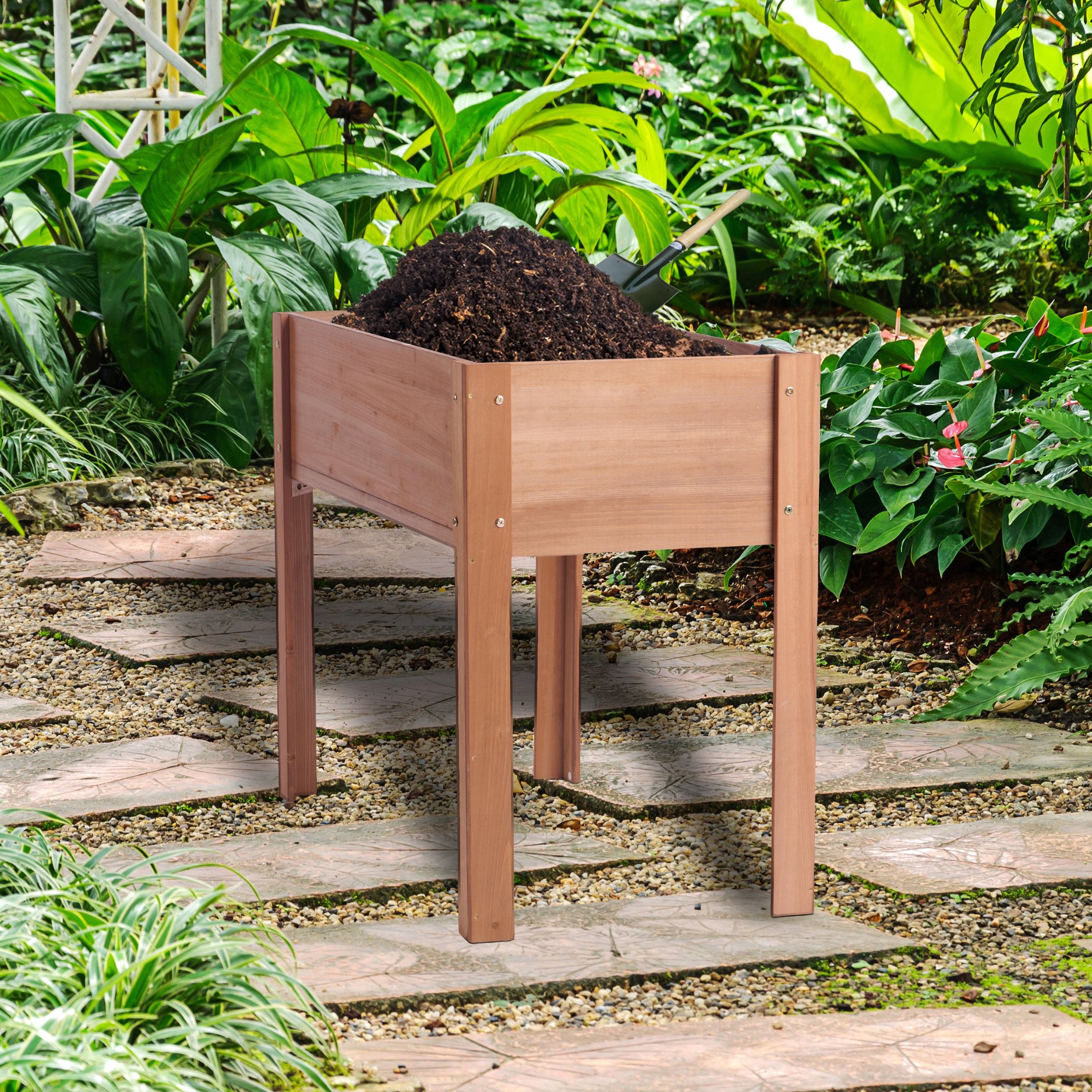 Raised Garden Bed & Legs, Elevated Planter Box For Outdoor Plants Flowers Fruits Vegetable Herb Growing - Coffee - Image 5