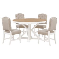 Functional Furniture Retro Style Dining Table Set With Extendable Table And 4 Upholstered Chairs For Dining Room And Living Room - Natural / Off White