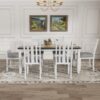 7 Piece Dining Table Set Retro Style With Extendable Table And 6 Upholstered Chairs - Antique Brown / White - Image 4