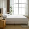 Hannah - Queen Upholstered Wingback Bed Size, Tall Headboard Upholstered Queen Bed, Premium Textured Canvas Chenille Look, Minimalist Designs, No Box Spring Needed - Ivory - Image 7