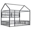 Full Size Bed House Frame With Fence And Shelves - Black - Image 4