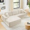 Modern Minimalist L Shape Modular Sectional Sofa Corduroy Couch Unfolds Into Bed - Beige - Image 6